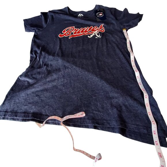 Majestic Atlanta Braves Womens T-Shirt Heathered Navy Size M Genuine MLB - Picture 4 of 10